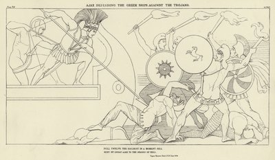 أياكس يدافع عن السفن اليونانية ضد أحصنة طروادة بواسطة جون فلاكسمان